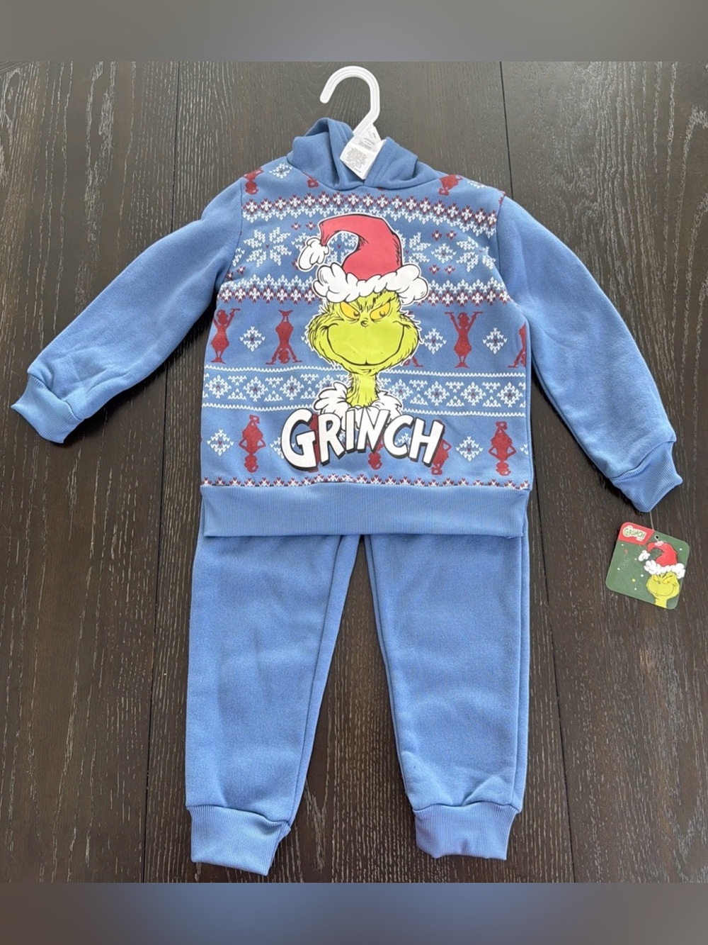 The Grinch Kids Blue Fleece Matching Set - Cozy Holiday Hoodie & Joggers